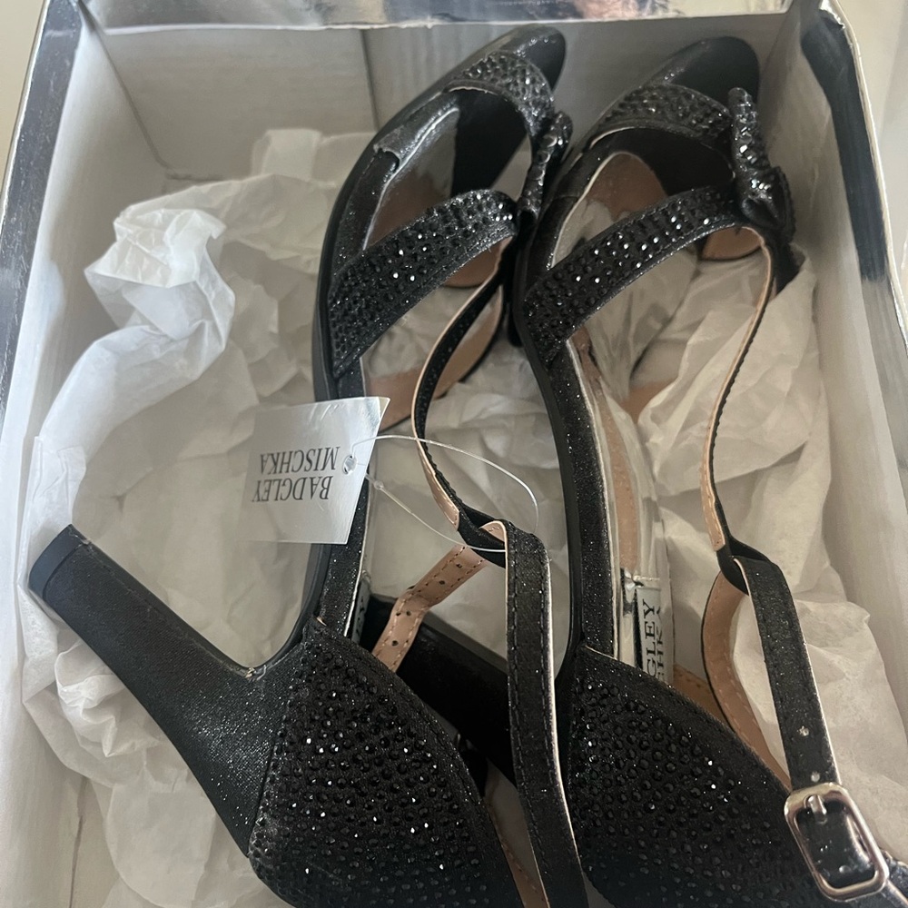 Badgley Mischka Sparkling Black Strappy Heels